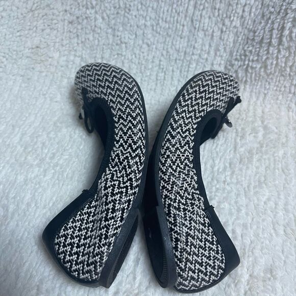 Dexflex comfort fabric woven black & white ballerina flats with bow accent SZ9 - Picture 6 of 10